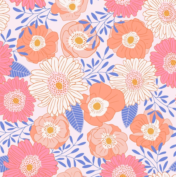 Pink Orange Sommer Blumen Stoff, Blumen Swim Stoff, Meterware