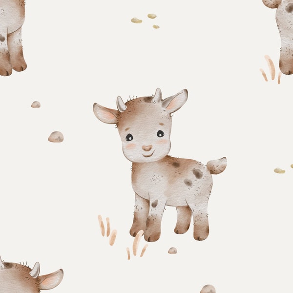 Baby Goat Fabric, Fabric by the Yard, Farm Animal Fabric, Autumn River, Quilting Cotton, Knit Fabric, Canvas, Fat Quarter, Spandex, Jersey