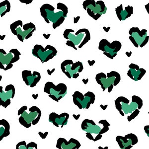 Green Cheetah Hearts Fabric, Fabric by the Yard, St. Patrick&#39;s Day Fabric, Little Smile Makers, Quilting Cotton, Knit Fabric, Bamboo