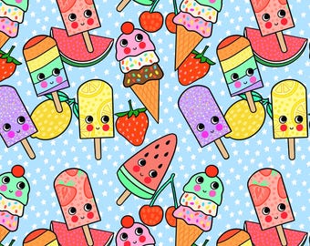 Popsicle Fabric, Ice Cream Fabric, Children's Fabric, Fabric by the Yard, Rocket Lion, Quilting Cotton, Minky, Canvas, Knit Fabric, Swim