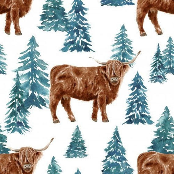 Boho Highland Cow Fabric, Fabric by the Yard, Cate & Rainn, Sewing