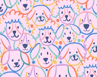 Pink Dog Fabric, Girl Dog Fabric, Fabric by the Yard, Colour and Joy, Quilting Cotton, Knit Fabric, Canvas, Minky, Sateen, Jersey, Rib Knit