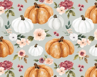 Blauer Kürbis Blumen Stoff, Herbst Stoff, Meterware, Cate & Rainn, Meterware, Quilt Baumwolle, Strickstoff, Leinwand, Jersey