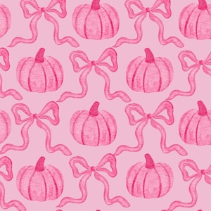 Pink Pumpkin Fabric, Halloween Bows Fabric, Fall Fabric, Vivie and Ash, Broadcloth, Quilting Cotton, French Terry, Bamboo, Canvas, Minky