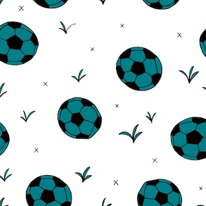 Teal Soccer Ball Fabric, Fabric by the Yard, Sports Fabric, Little Smilemakers, Quilting Cotton, Canvas, Broadcloth, Boardshort, Minky