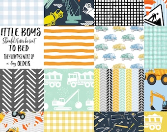 Construction Truck Cheater Quilt, Fabric by the Yard, Easy Quilting, Quilt Blocks, Baby Boy Quilt Fabric, Quilting Cotton Fat Quarter