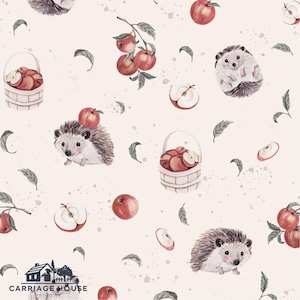 Hedgehog Fabric, Woodland Animal Fabric, Fabric by the yard, Iss Mueller, Quilting Cotton, Knit Fabric, Canvas, Sateen, Broadcloth, Minky