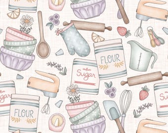 Baking Fabric, Cooking Fabric, Kitchen, Fabric by the Yard, Krystal Winn, Quilting Cotton, Sateen, Knit Fabric, Jersey, Broadcloth, Spandex