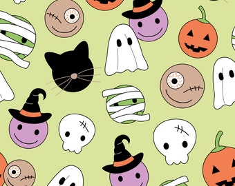 Halloween Smiley Gesicht Stoff, Geist Hexe Mumie Stoff, Meterware, Quilten Baumwolle, Bambus, Jersey, Leinwand
