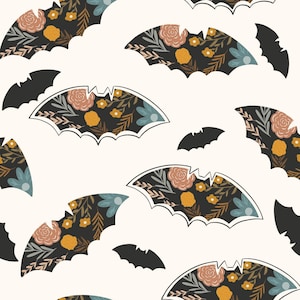 Tessuto pipistrello di Halloween, tessuto boho di Halloween, tessuto tagliato su misura, Heather Design Co, cotone per trapuntatura, tessuto a maglia, tela, minky, jersey