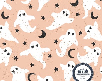 Tessuto fantasma rosa, stampa di Halloween per bambine, Julie Storie Designs
