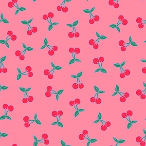 Pink Cherry Fabric, Fabric by the Yard, Vivie and Ash, Quilting Cotton, Swim Fabric, Bamboo, Cotton Spandex, Broadcloth, Sateen, Rib Knit