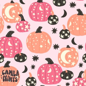 Pink Pumpkin Fabric, Fabric by the Yard, Fall Autumn Fabric, Camila Prints, Broadcloth, Quilting Cotton, French Terry, Knit Fabric, Canvas