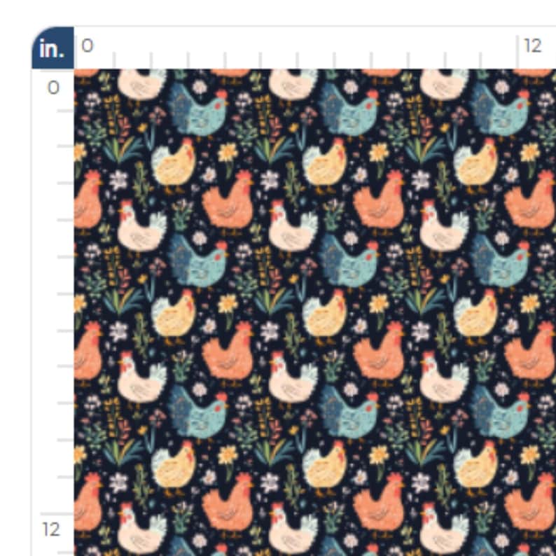 Chicken Floral Fabric, Fabric by the Yard, Tori Egeler, Farm Animal Fabric, Chicken Quilt Fabric, Canvas, Sateen, Knit Fabric, Broadcloth image 2