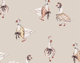 Tela de ganso retro color canela, tela de animales de granja, tela de ganso para colcha, tela cortada a medida, Iss Mueller, paño fino, Minky, tejidos de punto, elastano