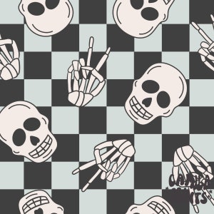 Halloween Checkerboard Fabric, Skeleton Skull Fabric, Fabric by the Yard, Camila Prints, Quilting Cotton, Knit Fabric, French Terry,Jersey