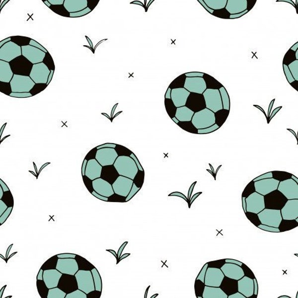 Mint Soccer Ball Fabric, Fabric by the Yard, Sports Fabric, Quilting Cotton, Canvas, Spandex, Bamboo, Ribbed Knit, Jersey, Boardshort