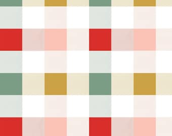 Ljust julginghamtyg, rödgrönt och senapsfärgat ginghamtyg, tyg på metervara, Indy Bloom, quiltbomull, jersey, kläde, satin