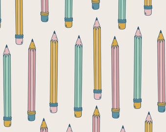 Pencil Fabric, Fabric by the Yard, Back to School Fabric, Juniper Row, Quilting Cotton, Spandex, Broadcloth, Canvas, Minky, Jersey, Sateen