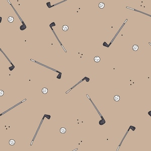 Hellbrauner Golf-Stoff, Golfschläger-Stoff, Sportstoff, Schüttgut, Patchworkstoff, Quilting, Baumwolle, Quiltstoff, Satin, Leinwand, Minky