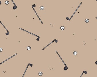 Hellbrauner Golf-Stoff, Golfschläger-Stoff, Sportstoff, Schüttgut, Patchworkstoff, Quilting, Baumwolle, Quiltstoff, Satin, Leinwand, Minky