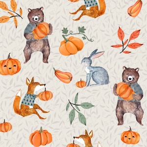 Forest Animal Halloween Fabric, Fabric by the yard, Halloween Fabric, Quilting Cotton, Bamboo, Broadcloth, Canvas, Fat Quarter, Jersey