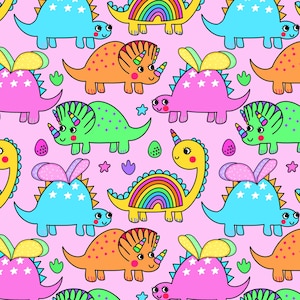 Pink Dinosaur Fabric, Colorful Dinosaur Fabric, Fabric by the Yard, Rocket Lion, Quilting Cotton, Knit Fabrics, Canvas, Minky, Broadcloth