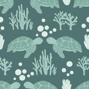 Sea Turtle Fabric, Fabric by the Yard, Cate & Rainn, Quilting Cotton, Swim Fabric, Broadcloth, Bamboo, Boardshort Fabric, Canvas, Jersey