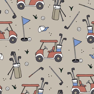 Hellbraun und Blauer Golf Stoff, Sport-Golf-Stoff, Meterware, Patchworkstoff, Little Smile Makers, Quilting Baumwolle, Strickstoff, Canvas, Boardshort