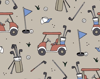 Hellbraun und Blauer Golf Stoff, Sport-Golf-Stoff, Meterware, Patchworkstoff, Little Smile Makers, Quilting Baumwolle, Strickstoff, Canvas, Boardshort