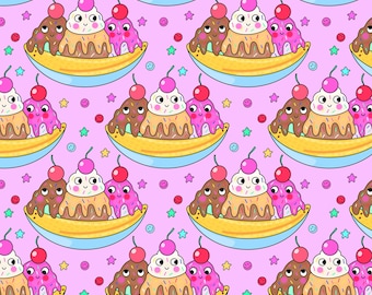 Ice Cream Sundae Fabric, Cute Food Fabric, Children's Fabric, Fabric by the Yard, Rocket Lion, Quilting Cotton, Minky, Canvas, Knits