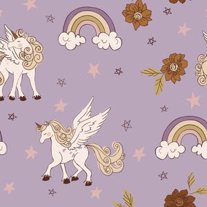 Purple Unicorn Fabric, Rainbow Unicorn Fabric, Fabric by the Yard, Juniper Row, Quilting Cotton, Broadcloth, Sateen, Canvas, Minky, Jersey