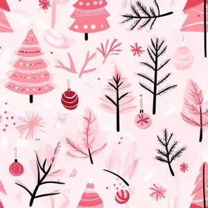 Pink Christmas Tree Fabric, Fabric by the Yard, Christmas Fabric, Tori Egeler, Quilting Cotton, Broadcloth, Knit Fabric, Canvas, Minky