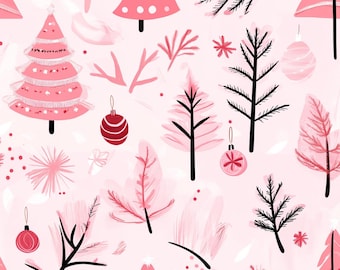 Pink Christmas Tree Fabric, Fabric by the Yard, Christmas Fabric, Tori Egeler, Quilting Cotton, Broadcloth, Knit Fabric, Canvas, Minky