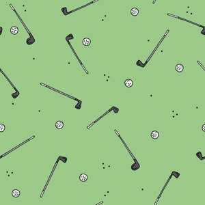 Grüner Golf Stoff, Golfschläger und Ball Stoff, Meterware, Patchworkstoff, Quilting Baumwolle, Strickstoff, Canvas, Badeshorts