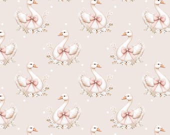 Tessuto Girl Goose, Tessuto Beige e Rosa Oche, Oche, Tessuto tagliato su misura, Tori Egeler, Cotone per trapuntatura, Tessuto a maglia, Tela, Raso