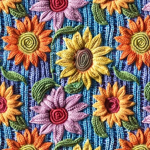 Knitted Look Sunflower Fabric, 3D Look Floral Fabric by the Yard, Fall Fabric, Tori Egeler, Quilting Cotton, Knit Fabric, Canvas, Minky