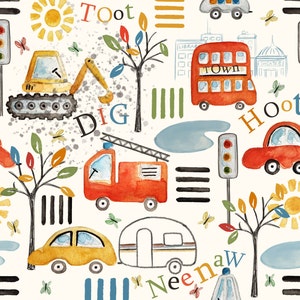 Cars and Trucks Fabric, Tractor Fabric, Vehicle Fabric, Fabric by the Yard, Quilting Cotton, Broadcloth, Spandex, Jersey, Minky