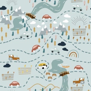 Stof roadtripkaart, stof op maat gesneden, autostof, vrachtwagenstof, aangepaste stof, quiltkatoen, laken, Fat Quarter, spandex, nerts