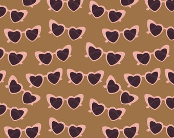 Heart Sunglasses Fabric, Valentine Fabric, Fabric by the Yard, Quilting Cotton, Bamboo, Canvas, Swim Fabric, Jersey, Ribbed Knit, Sateen