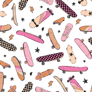 Pink Skateboard Fabric, Girl Skateboard Fabric, Fabric by the Yard, Little Smile Makers, Quilting Cotton, Knit Fabric, Canvas, Minky, Jersey