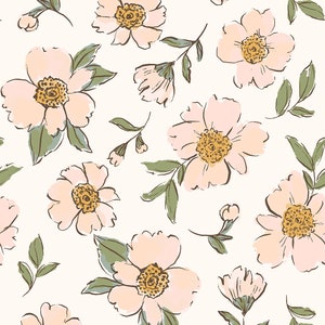 Blush Cream Peony Fabric, Floral Fabric, Fabric by the Yard, Indy Bloom Design, Swim Fabric, Quilting Cotton, Boardshort Fabric, Knit Fabric