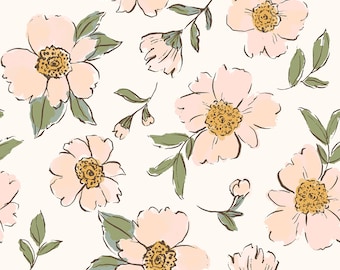 Blush Cream Pfingstrose Stoff, Floraler Stoff, Meterware, Indy Bloom Design, Swim Stoff, Quilting Baumwolle, Boardshort Stoff, Strickstoff