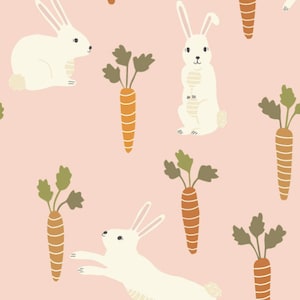 Light Pink Easter Fabric, Bunny and Carrot Fabric, Fabric by the Yard, Erin Kendal, Quilting Cotton, Knit Fabric, Broadcloth, Jersey, Bamboo