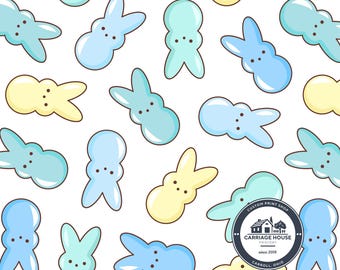 Blue Bunny Candy Fabric, Boy Easter Print, Julie Storie Designs