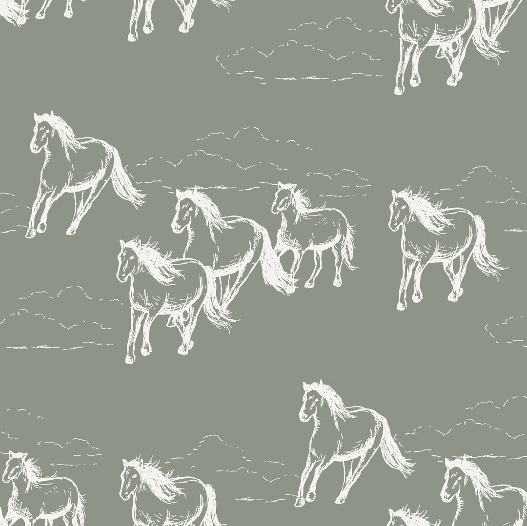 Sage Green Horse Fabric, Fabric by the Yard, Rose Lindo, Quilting