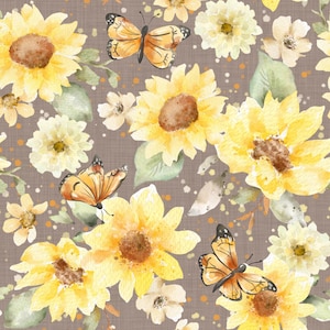 Schmetterling Sonnenblumen Stoff, gelber Blumenstoff, Meterware, Autumn River, Quilting Baumwolle, feiner Baumwollstoff, Feinstrick