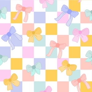 Pastel Bow Checker Fabric, Ribbon Fabric, Hair Bow Fabric, Fabric by the Yard, Colour & Joy, Quilting Cotton, Canvas, Knit Fabric, Sateen