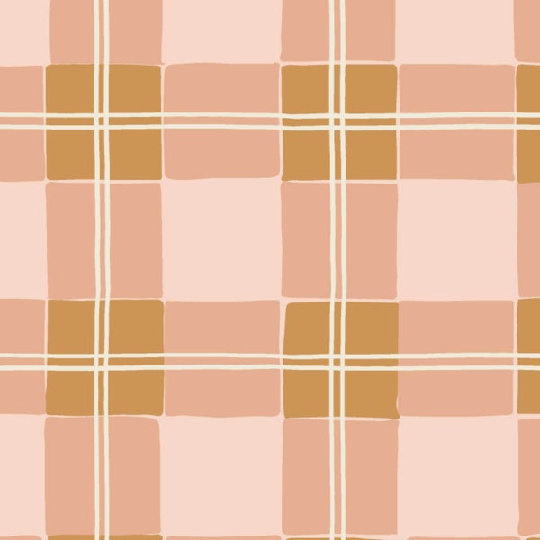 Plaid Fabric, Pink, Honey Gold, Erin Kendal, Fabric by the Yard, Spring Design, Organic Dyes, Sewing, Broadcloth, Bamboo, Cotton Spandex