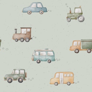 Green Vehicle Fabric, Car and Truck Fabric, Fabric by the Yard, Autumn River Studio, Quilting Cotton, Knit Fabric, Broadcloth, Jersey Knit